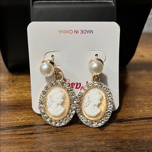 Elegant Cameo Pearl Drop Earrings